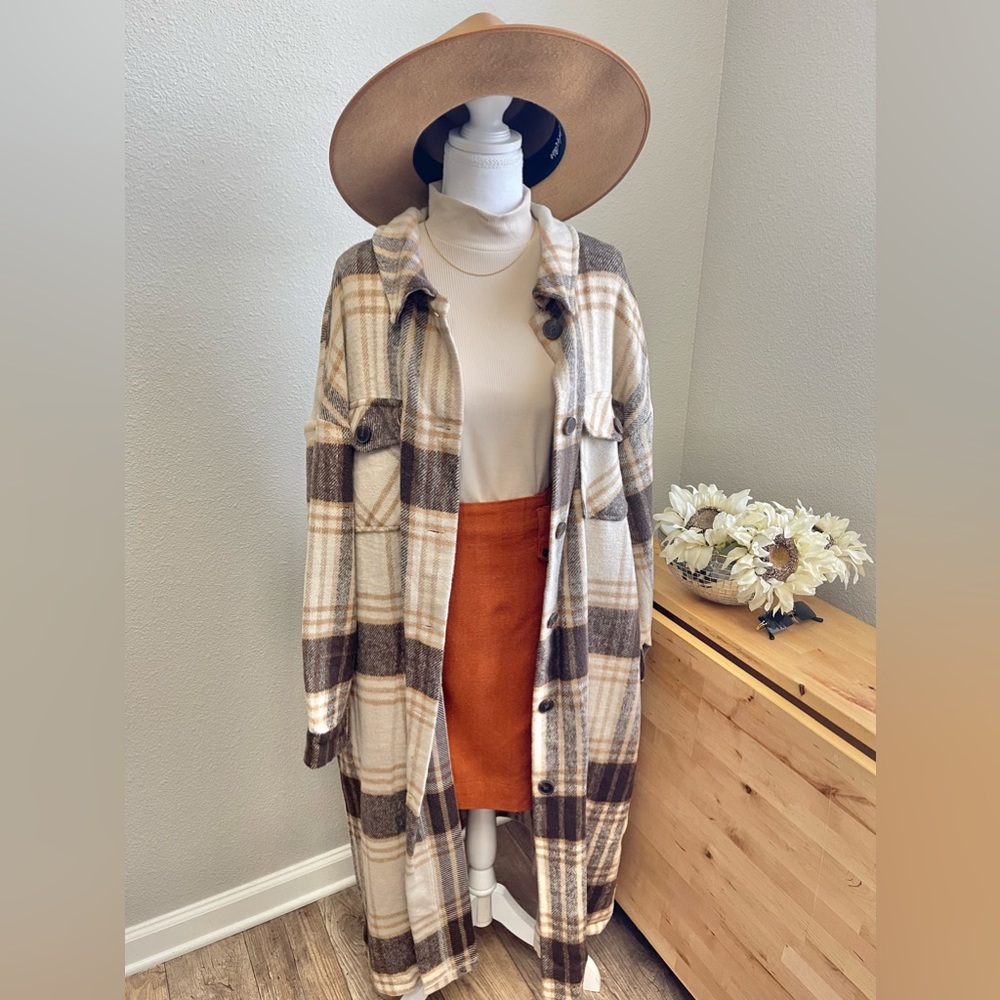 Fall Vibes Plaid Oversized Great for Layering Trench Shacket - Picture 2 of 11